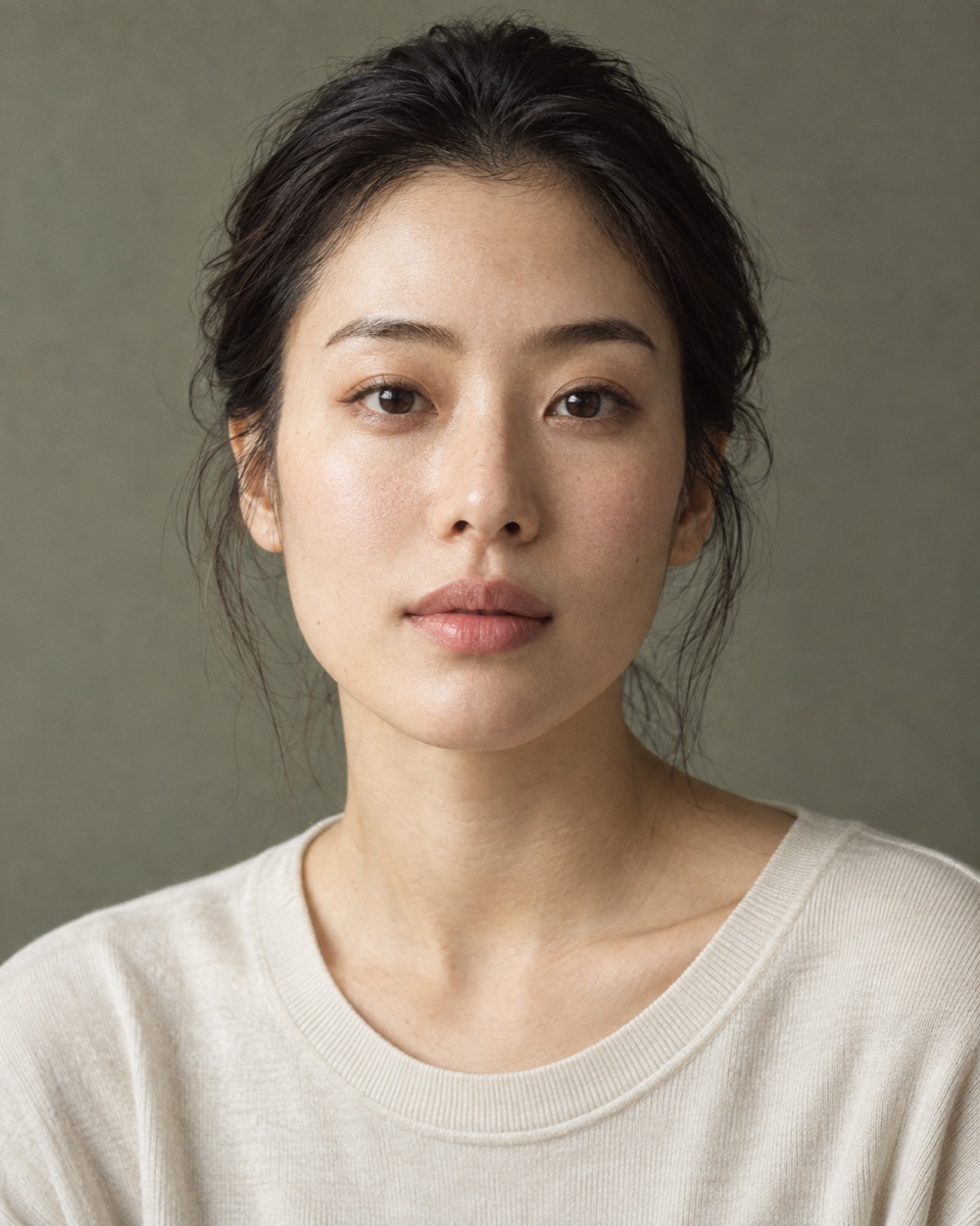 Natural portrait with illustrative facial guide lines